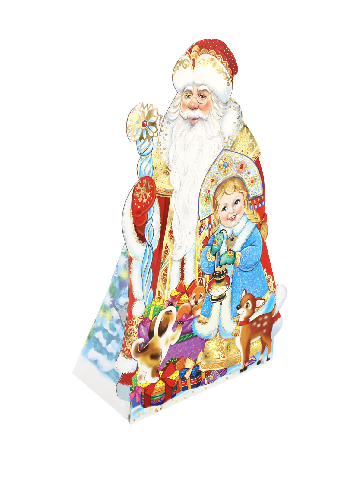 ГК1.Набор конфет Дед Мороз (МГК, многоцветное тиснение) H 31см, вес 300гр. 490 руб.