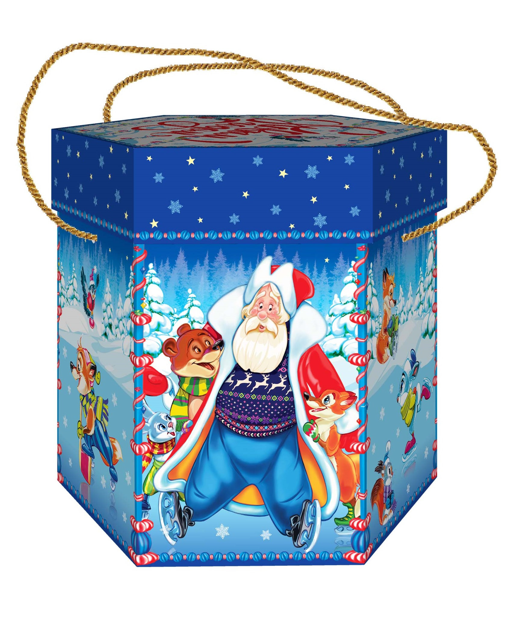 ГК15. Набор конфет Шестигранник малый Зимние забавы (МГК, УФ лак, блестки, веревочная ручка), H 15см. вес 1000гр.1000 руб.