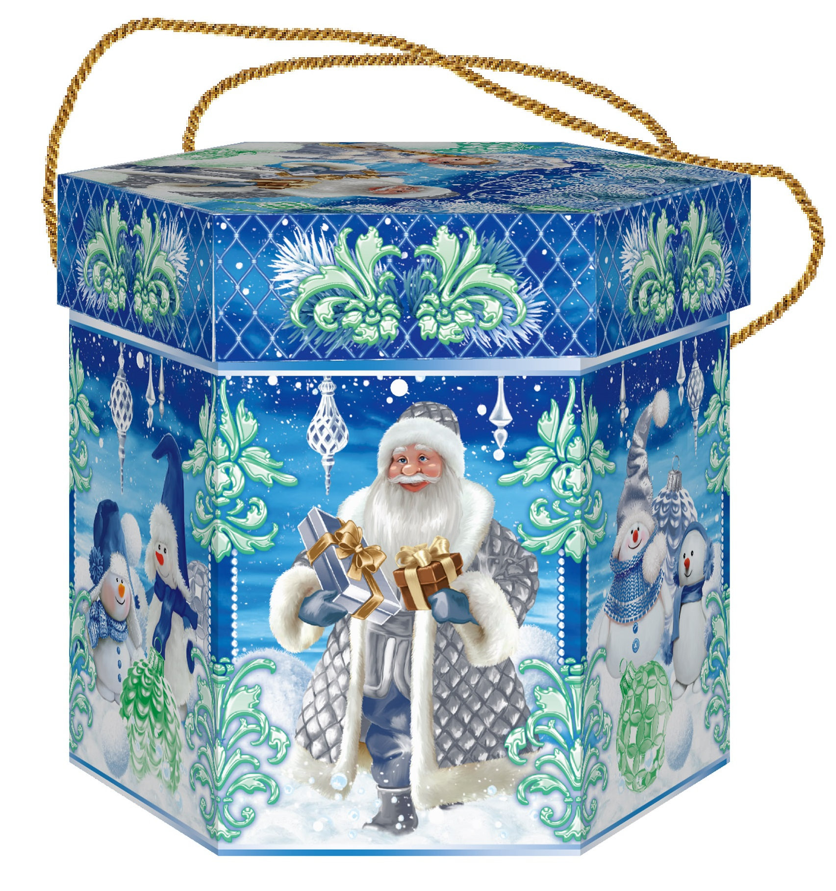 ГК16. Набор конфет Шестигранник малый Краски зимы (МГК, УФ лак, блестки, веревочная ручка), H 15см. вес 1000гр.1000 руб.