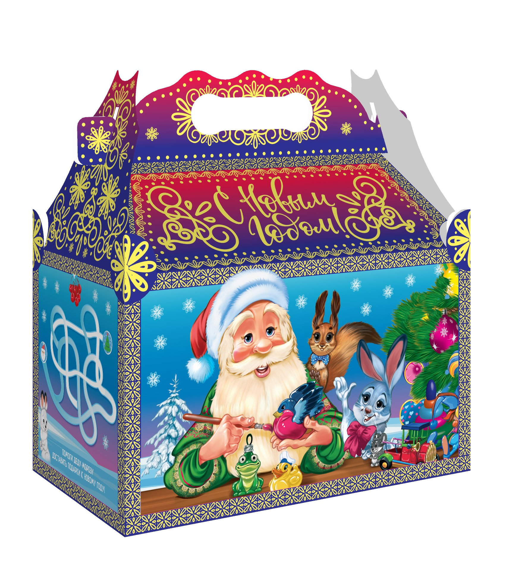 ГК27. Набор конфет Ларец Дед Мороз и Снегурочка (МГК, УФ лак, блестки), H 21,5см. вес 1100гр.