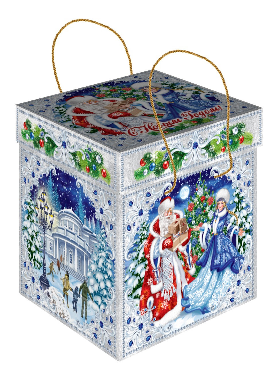 ГК37. Набор конфет Куб Новогодние кружева (МГК, УФ лак, блестки), H 18см. вес 1500гр.