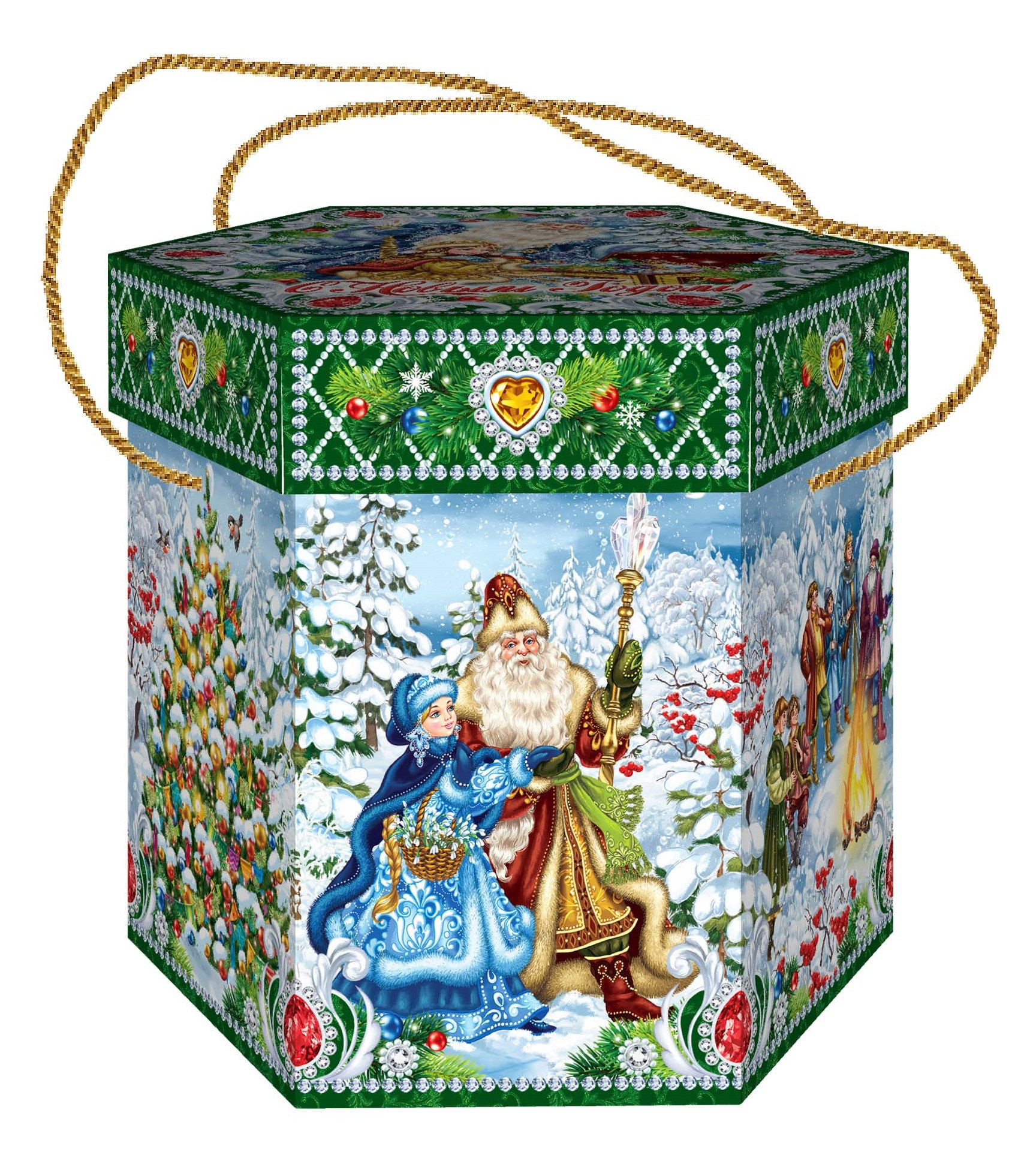 ГК42. Набор конфет Шестигранник средний Двенадцать месяцев  (МГК, УФ лак, блестки, веревочная ручка) H 18,5см. вес 1700гр. 1600 руб.