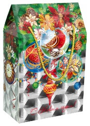 К11. Набор конфет Новогодние украшения  (картон, УФ лак, эффект линз,  голография, веревочная ручка), H 33см. вес 2000гр. 1850 руб.