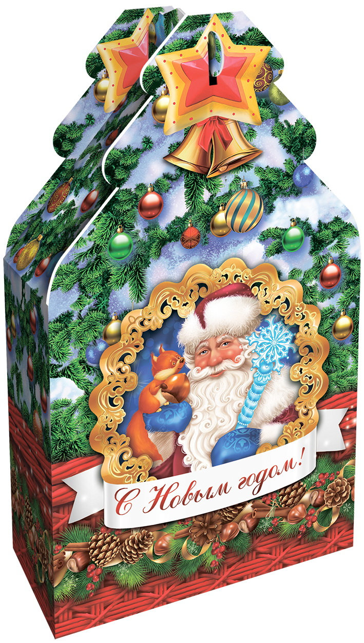 К4. Набор конфет Новогодняя ель (картон,УФ лак) H 22см. вес 400гр. 290 руб.