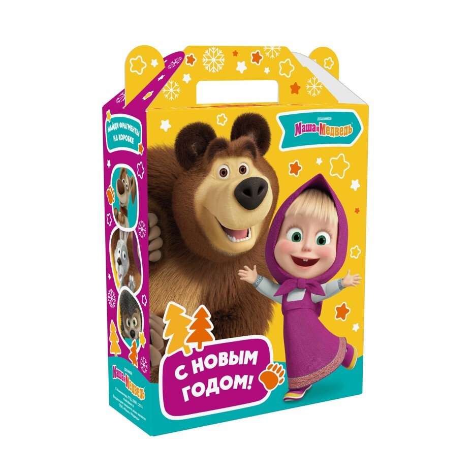 К9. Набор конфет Маша и Медведь (картон, УФ лак)  H 25см. вес 800гр. 850 руб.