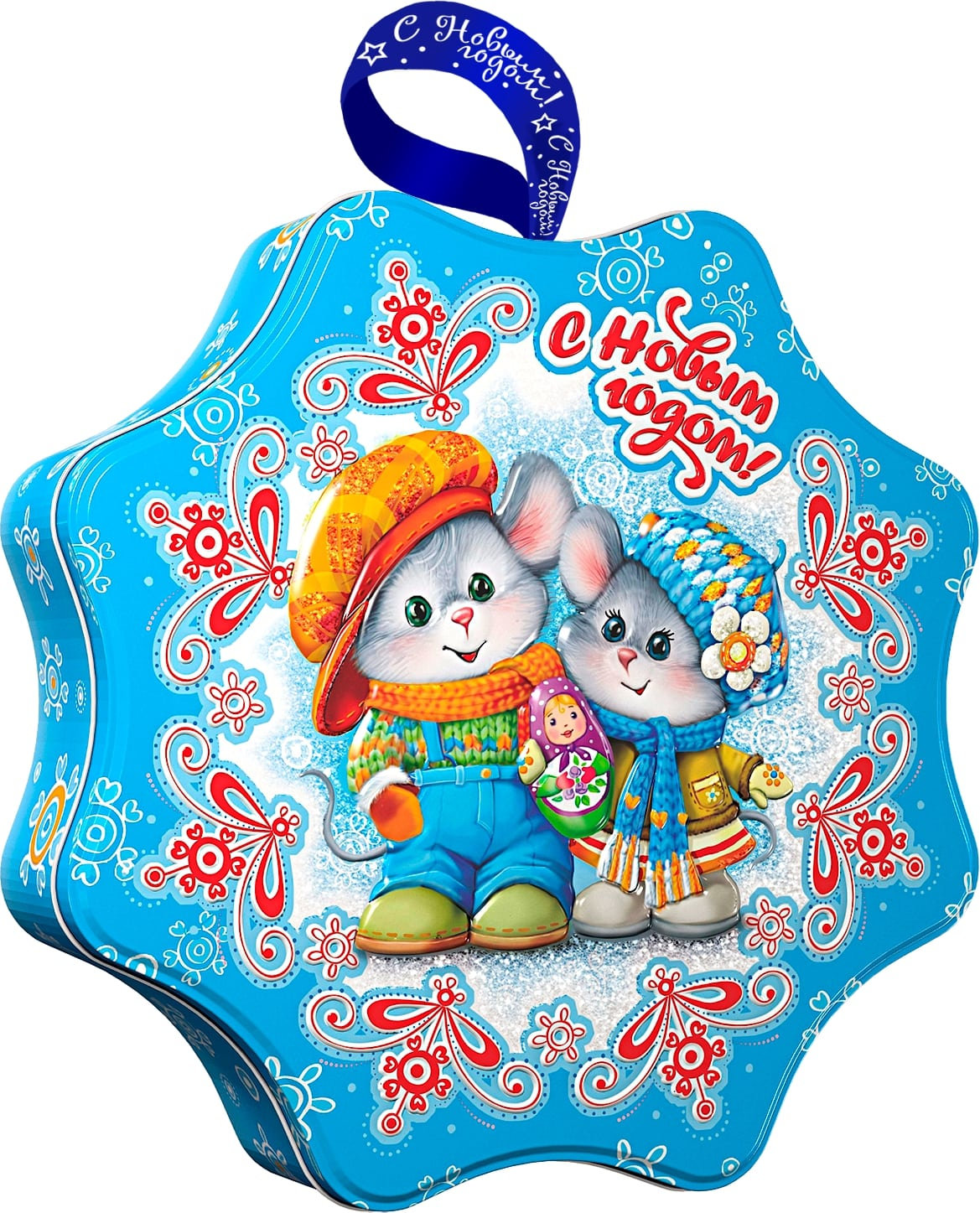 Ж6. Набор конфет Снежинка (жесть, конгревное тиснение),  H 26,5см. вес 800гр. 1000 руб.