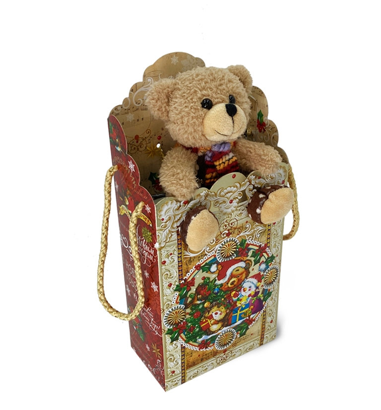 Т5. Набор конфет  Игрушка Мишутка в коробке,  H мишки сидя  13см., H коробки 31см., вес 600гр. 890 руб.