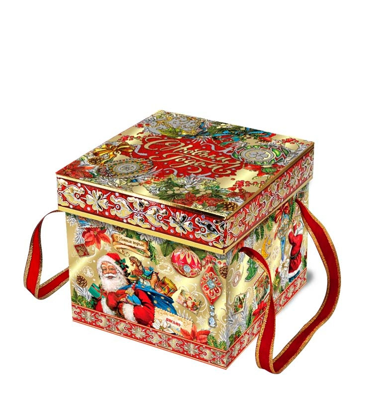 ПК2. Набор конфет Короб Роскошь золота (МГК, УФ лак, теснение семицветным серебром и золотом, ручки ленточные), H 13,5см., вес 800гр. 1890 руб.