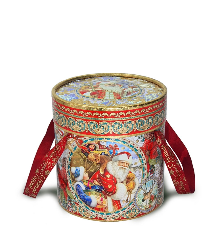 ПК3. Набор конфет Туба Новогодняя майолика  (переплетенный картон, золотое и серебряное тиснение), H  16 см.. вес 1000гр. 2100 руб.
