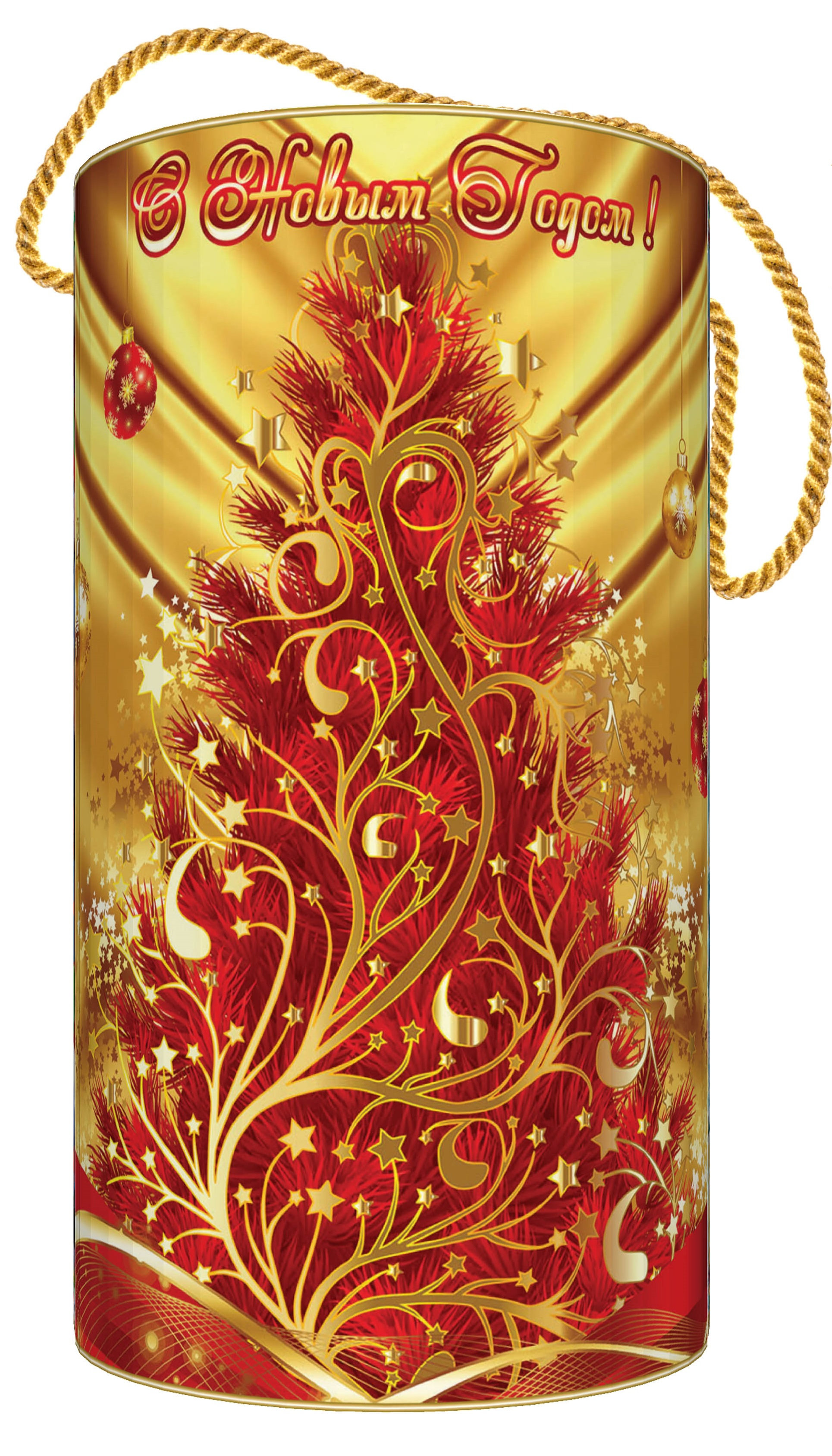 ПК4,Набор конфет Туба Праздничничный шелк в красном (футлярный картон, УФ лак, блестки, веревочная ручка), H  22 см.вес 1000гр. 975 руб.