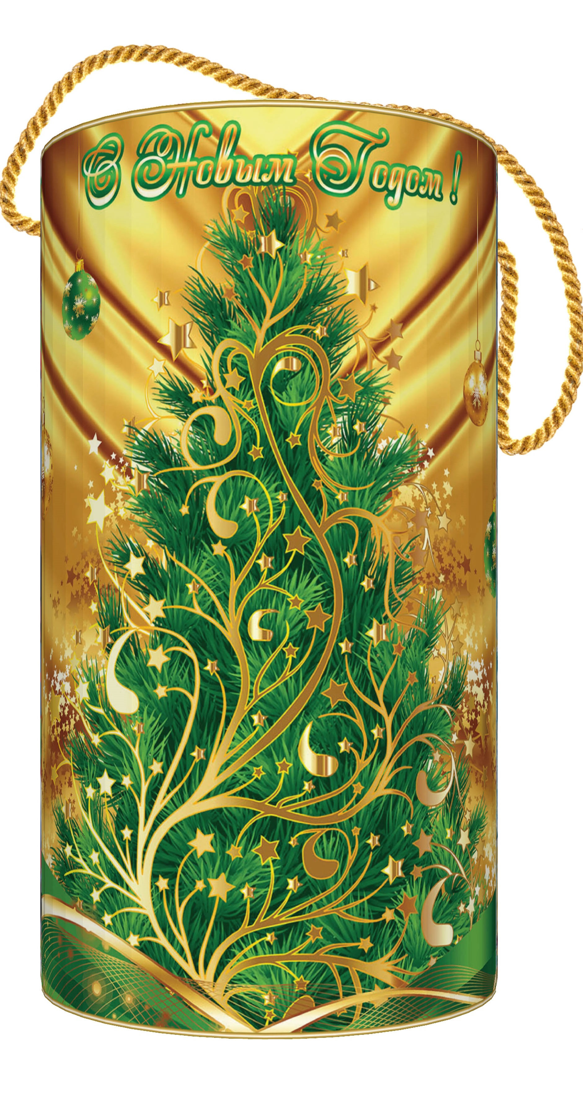 ПК5.Набор конфет Туба Праздничничный шелк в зеленом (футлярный картон, УФ лак, блестки, веревочная ручка), H  22 см.вес 1000гр. 975 руб.